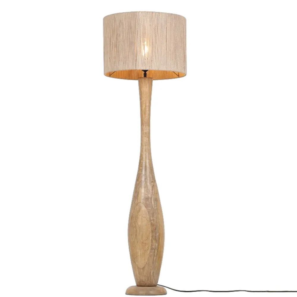 Lampade Da Terra-Selezionato da Mazzolaluce Lampada da terra piantana di legno per salotto paralume di juta