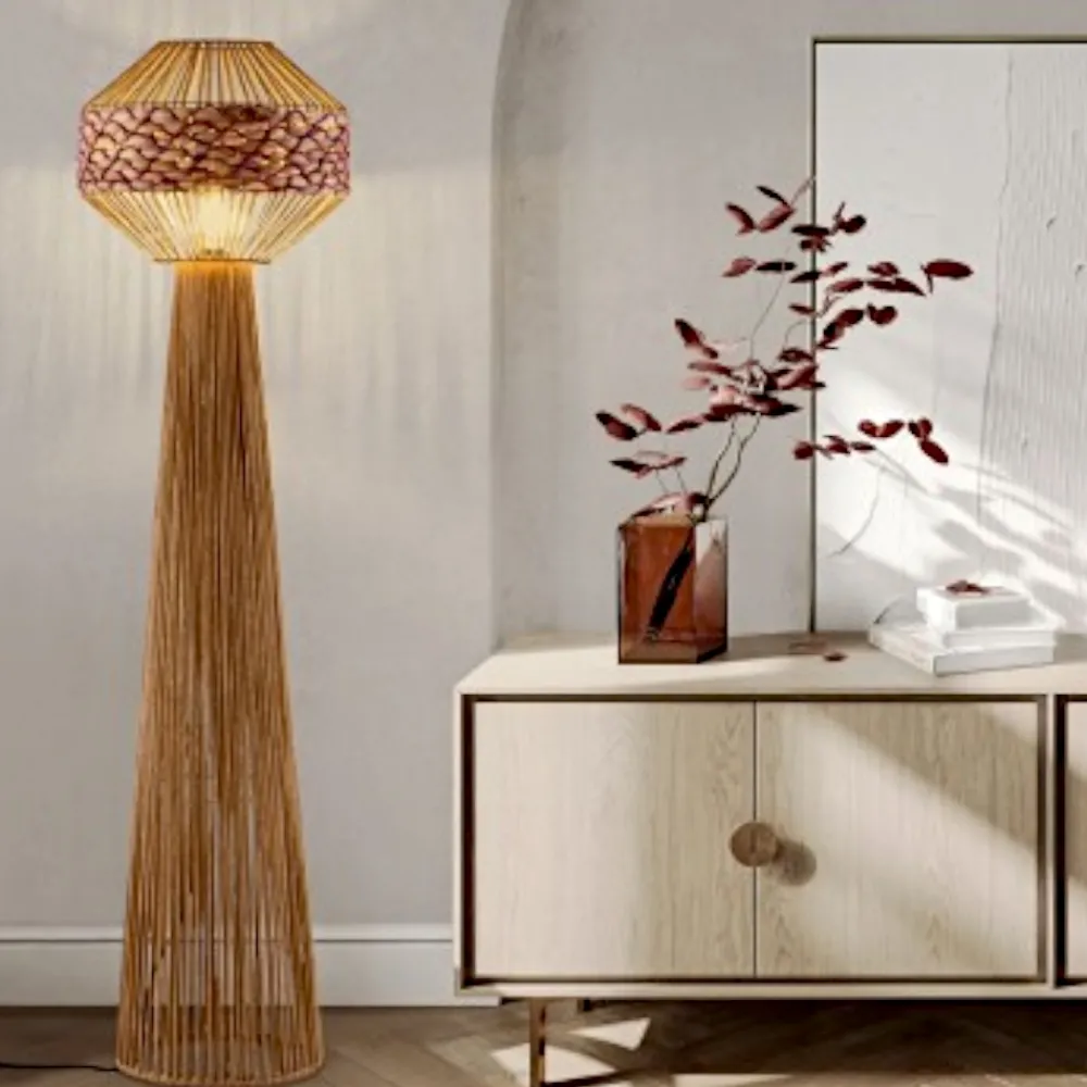 Lampade Da Terra-Selezionato da Mazzolaluce Lampada da terra piantana in rattan giacinto d'acqua naturale corda rossa
