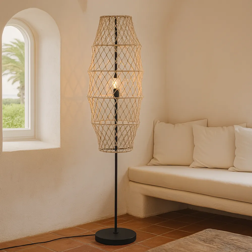 Lampade Da Terra-Selezionato da Mazzolaluce Lampada da terra rustica in vimini per salotto