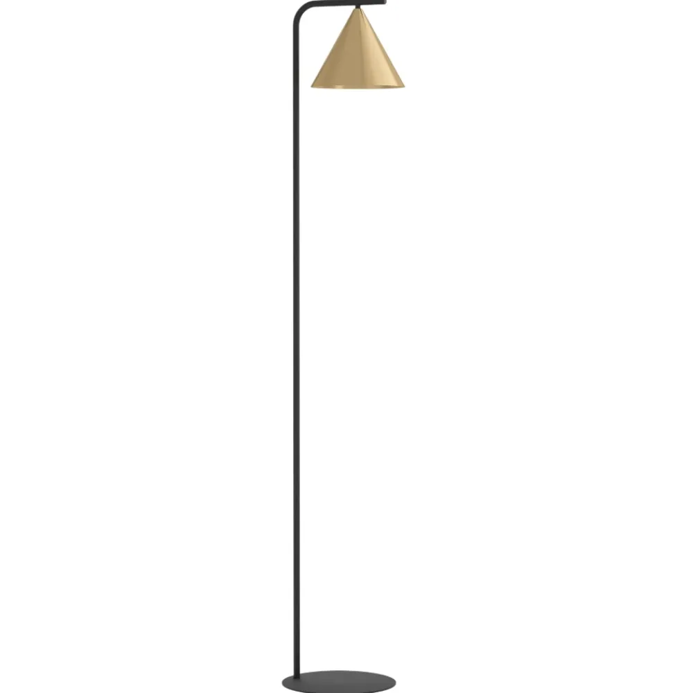 Lampade Da Terra-Eglo Lampada da terra stelo nero diffusore cono oro ottone narices