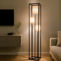 Lampade Da Terra-Selezionato da Mazzolaluce Lampada da terra tre luci con portalampada in tessuto