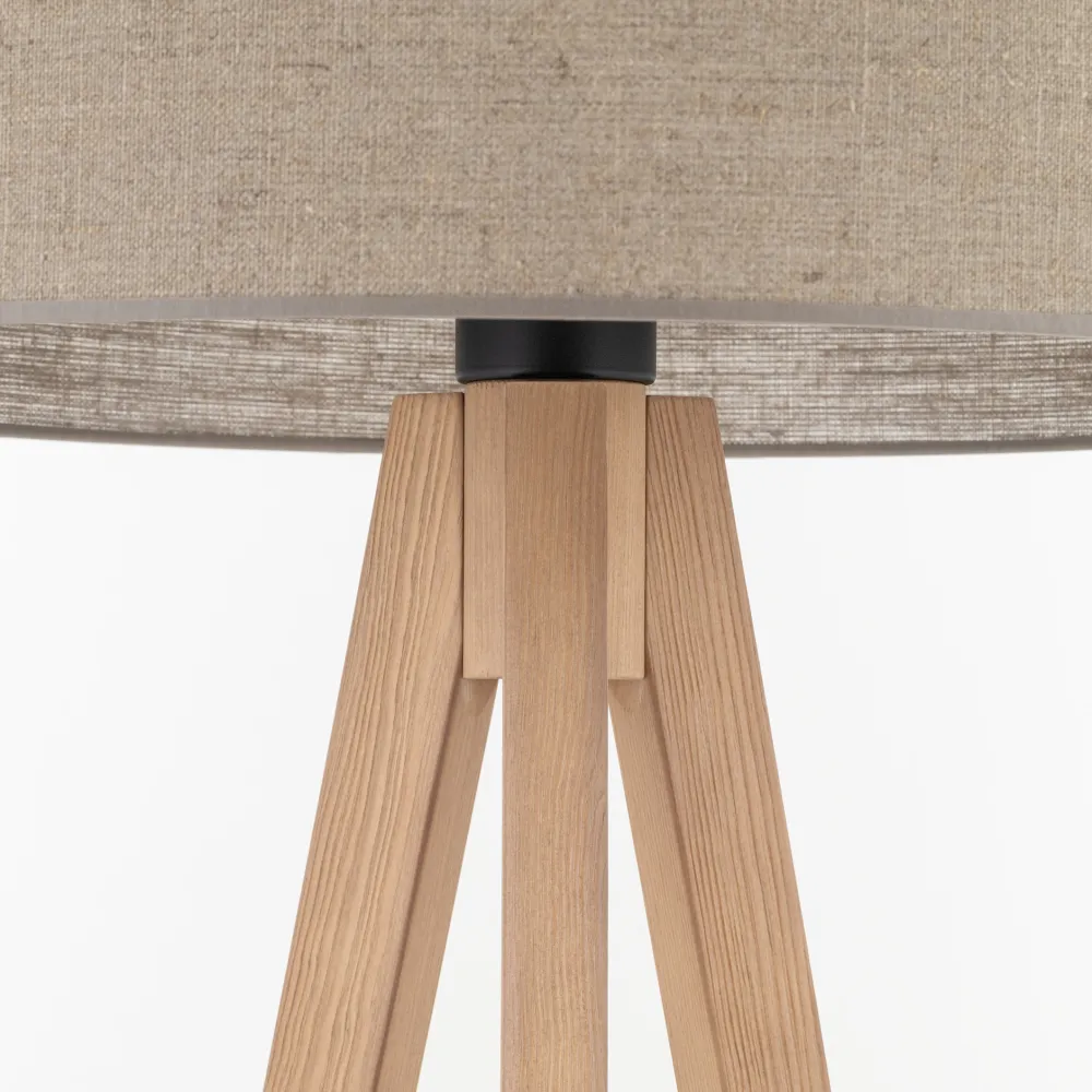 Lampade Da Terra-Selezionato da Mazzolaluce Lampada da terra tre piedi in legno pino paralume lino beige