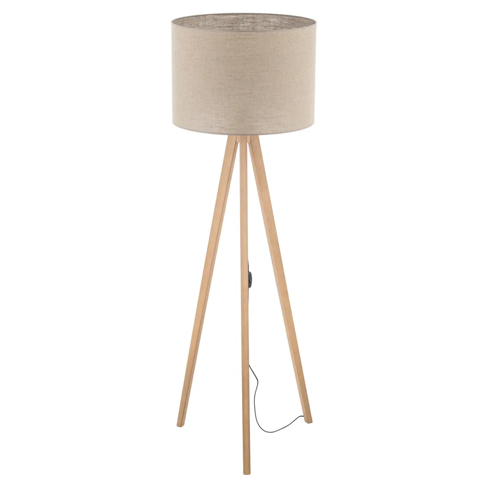 Lampade Da Terra-Selezionato da Mazzolaluce Lampada da terra tre piedi in legno pino paralume lino beige