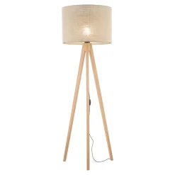 Lampade Da Terra-Selezionato da Mazzolaluce Lampada da terra tre piedi in legno pino paralume lino beige