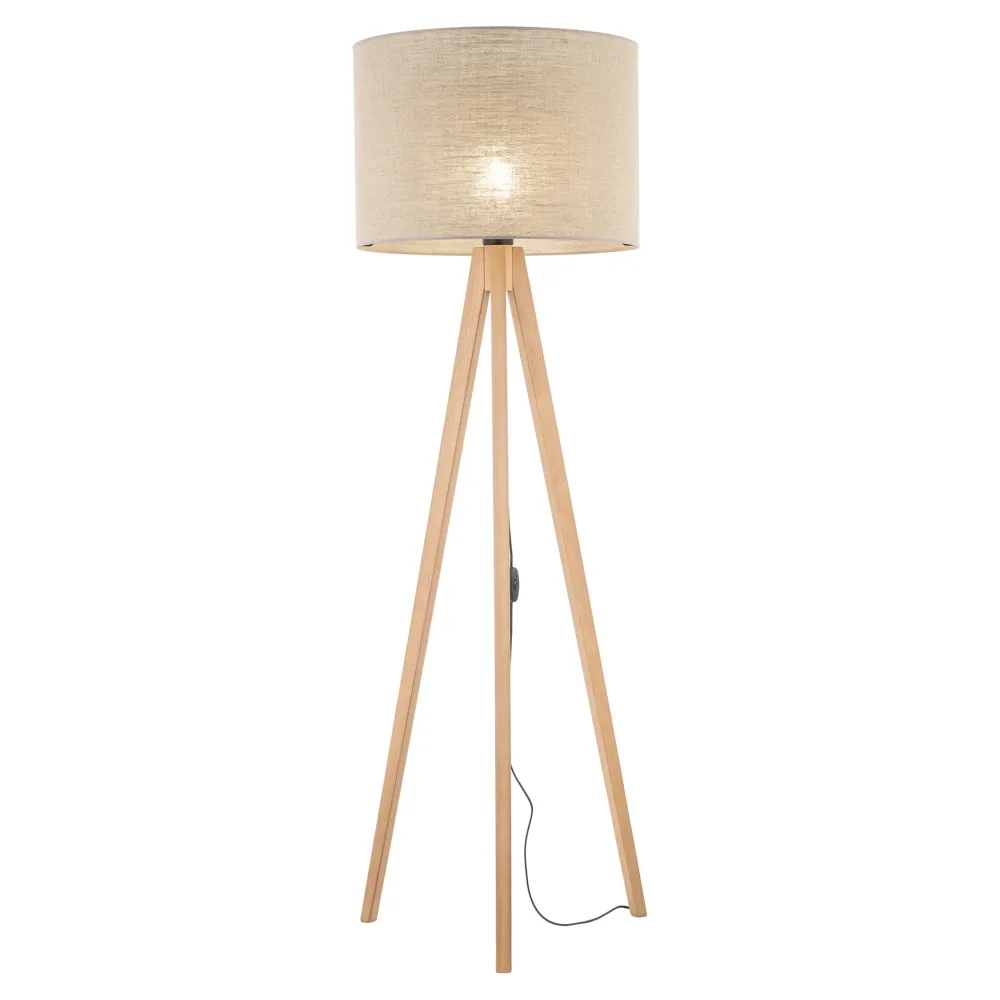 Lampade Da Terra-Selezionato da Mazzolaluce Lampada da terra tre piedi in legno pino paralume lino beige