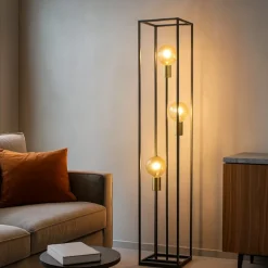 Lampade Da Terra-Selezionato da Mazzolaluce Lampada da terra vintage squadrata metallo nero oro