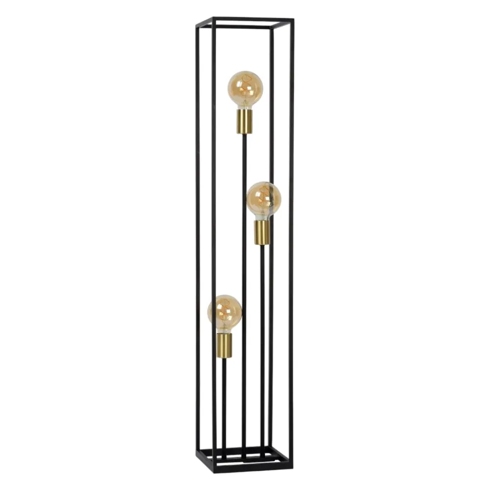 Lampade Da Terra-Selezionato da Mazzolaluce Lampada da terra vintage squadrata metallo nero oro