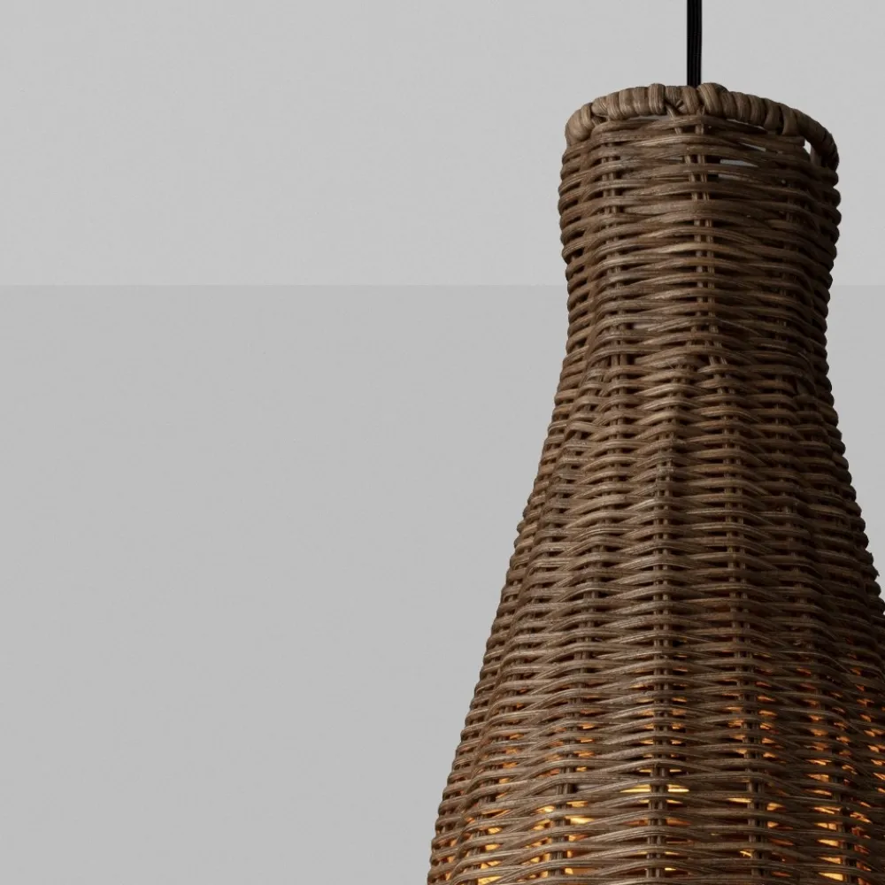 Lampade A Sospensione-Selezionato da Mazzolaluce Lampada di rattan marrone intrecciato a sospensione per isola cucina
