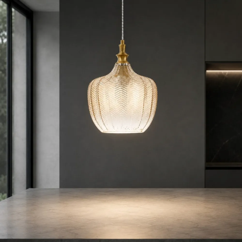 Lampade A Sospensione-Selezionato da Mazzolaluce Lampada di vetro champagne sfumato design contemporaneo a sospensione