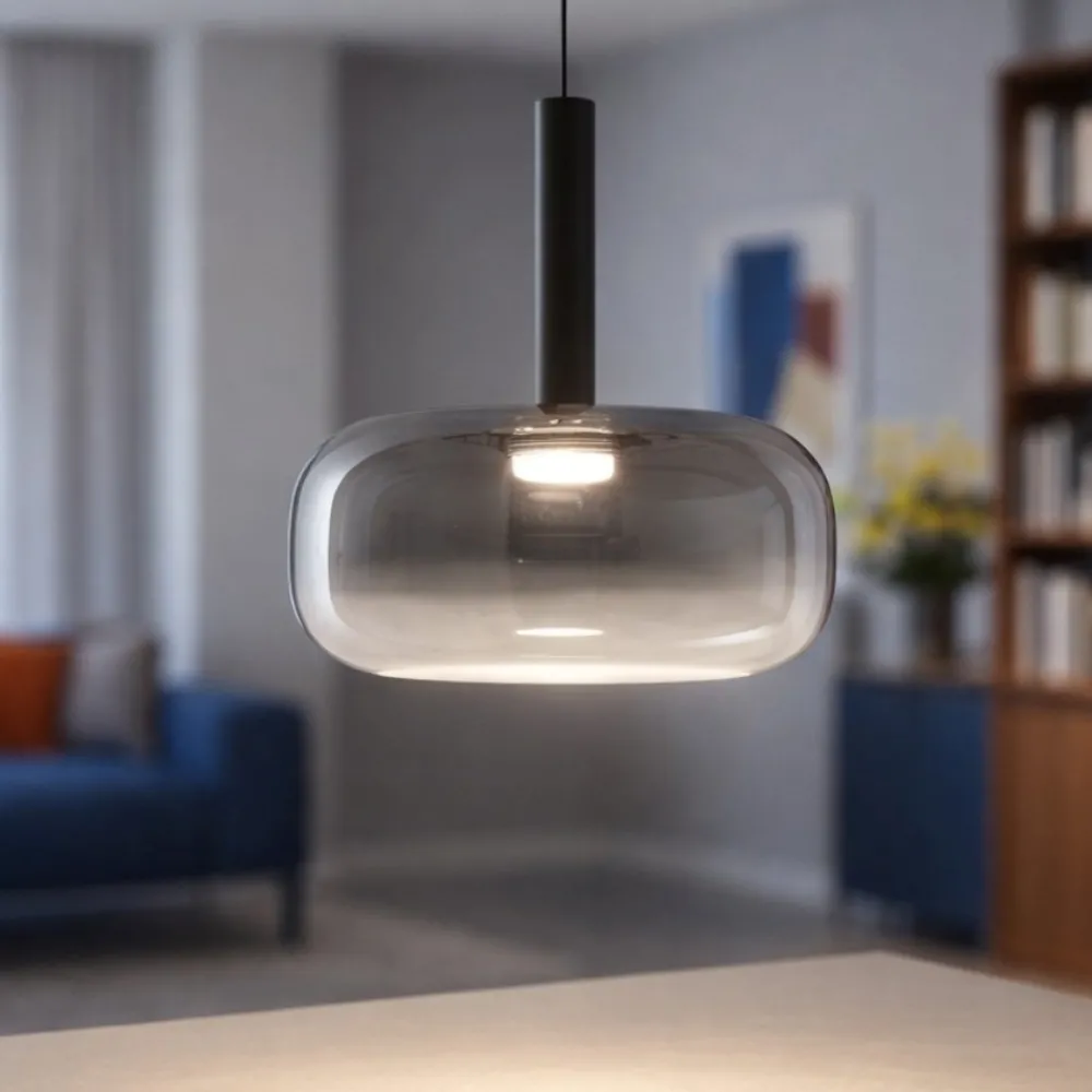 Lampade A Sospensione-Fabas Luce Lampada di vetro grigio a sospensione moderna fabas devero