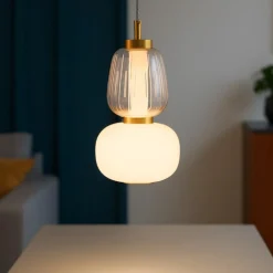 Lampade A Sospensione-Selezionato da Mazzolaluce Lampada dorata led a sospensione sfere vetro per camera da letto
