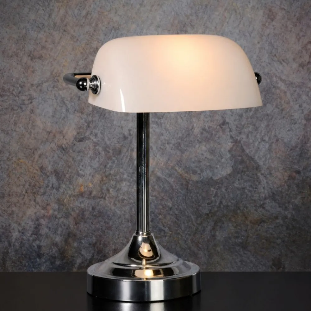 Lampade Da Tavolo-Selezionato da Mazzolaluce Lampada ministeriale da scrivania churchill cromo vetro bianco