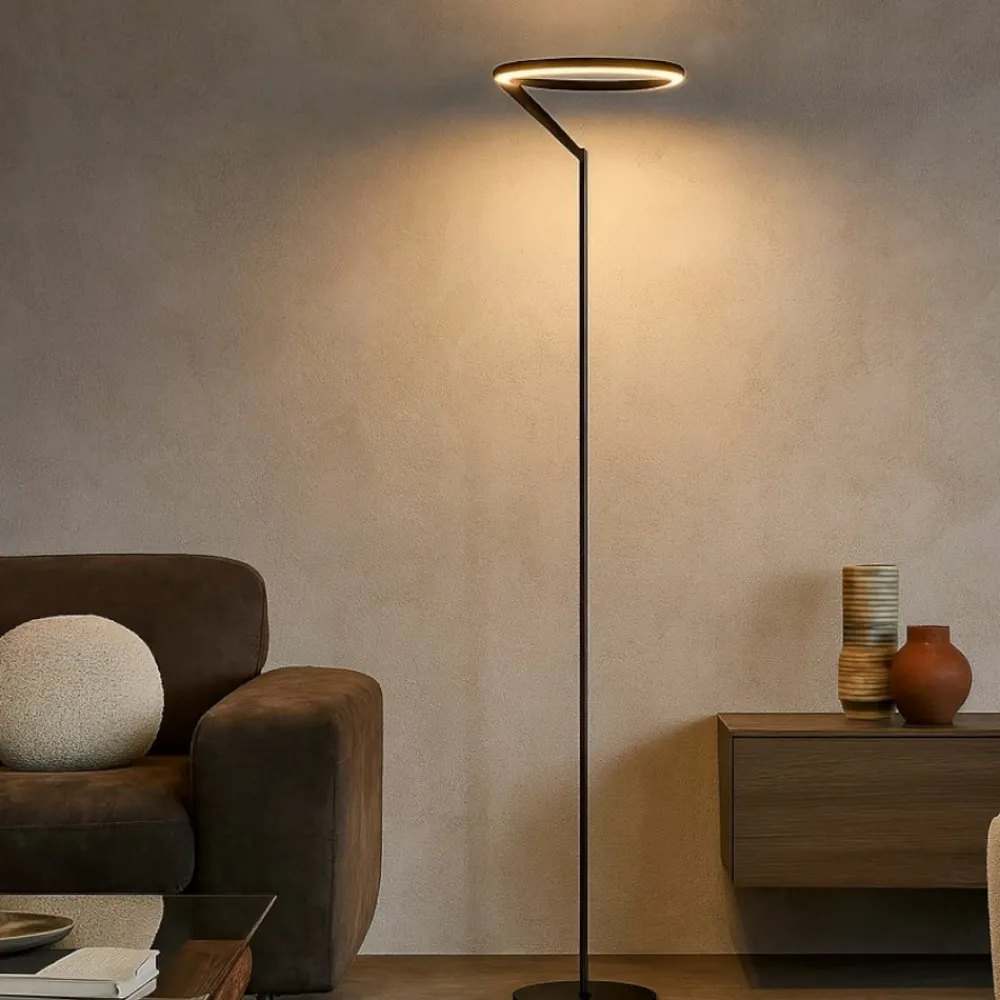 Lampade Da Terra-Selezionato da Mazzolaluce Lampada nera da terra design moderna led 26w 3000k biemissione