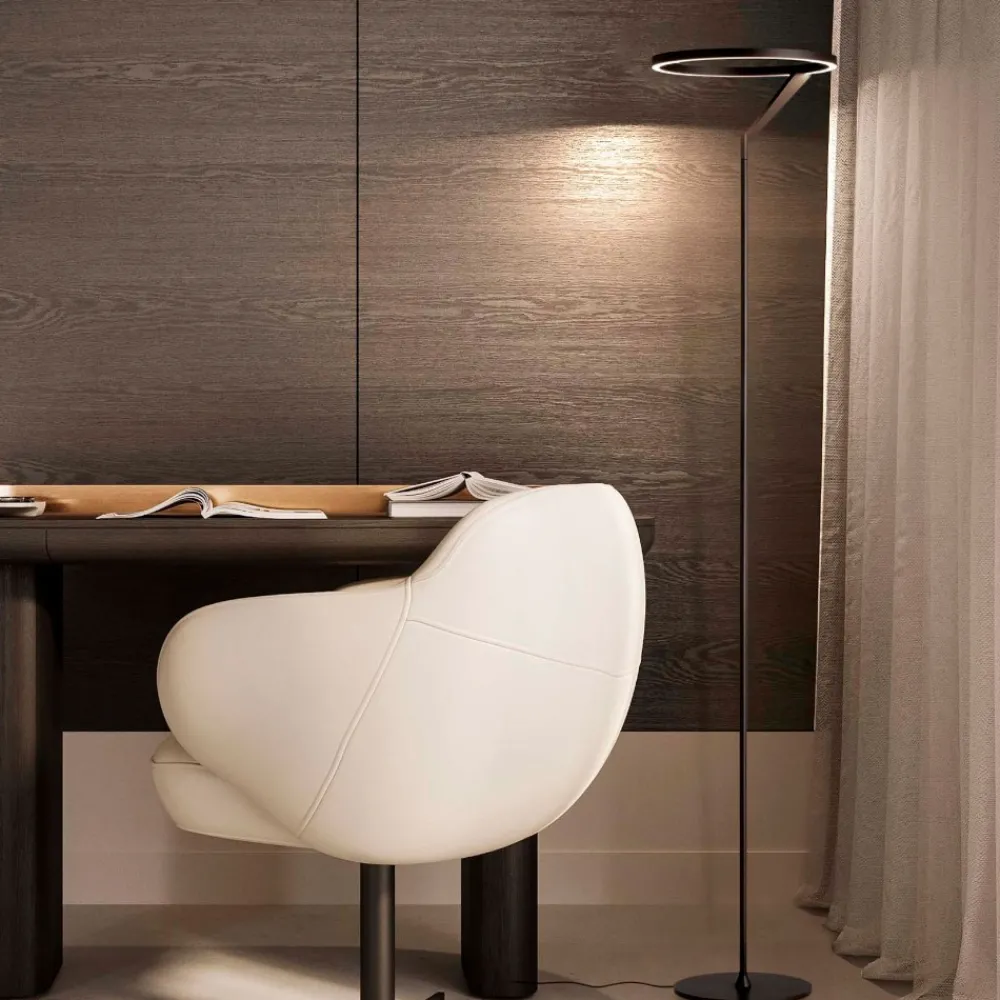 Lampade Da Terra-Selezionato da Mazzolaluce Lampada nera da terra design moderna led 26w 3000k biemissione