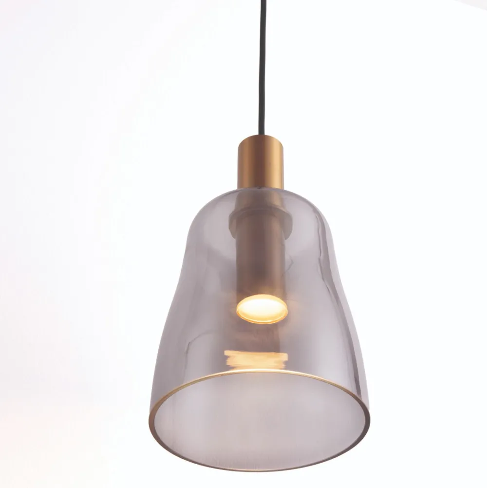 Lampade A Sospensione-Selezionato da Mazzolaluce Lampada oro led 7w 3000k a sospensione vetro fume