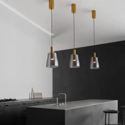 Lampade A Sospensione-Selezionato da Mazzolaluce Lampada oro led 7w 3000k a sospensione vetro fume