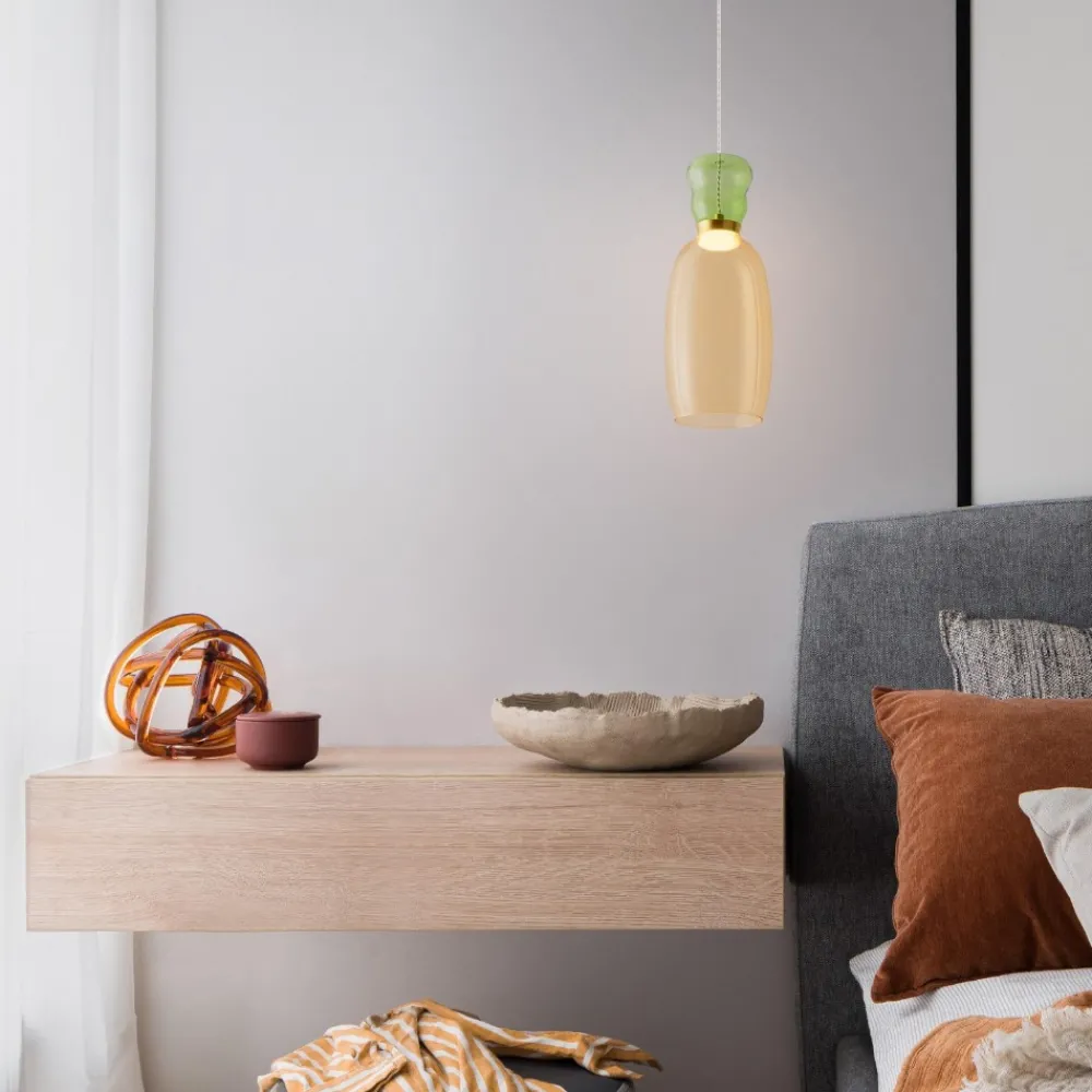 Lampade A Sospensione-Selezionato da Mazzolaluce Lampada oro moderna sospensione vetro giallo verde da comodino