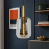 Lampade A Sospensione-Selezionato da Mazzolaluce Lampada oro sfera di vetro fume a sospensione cavo tessuto