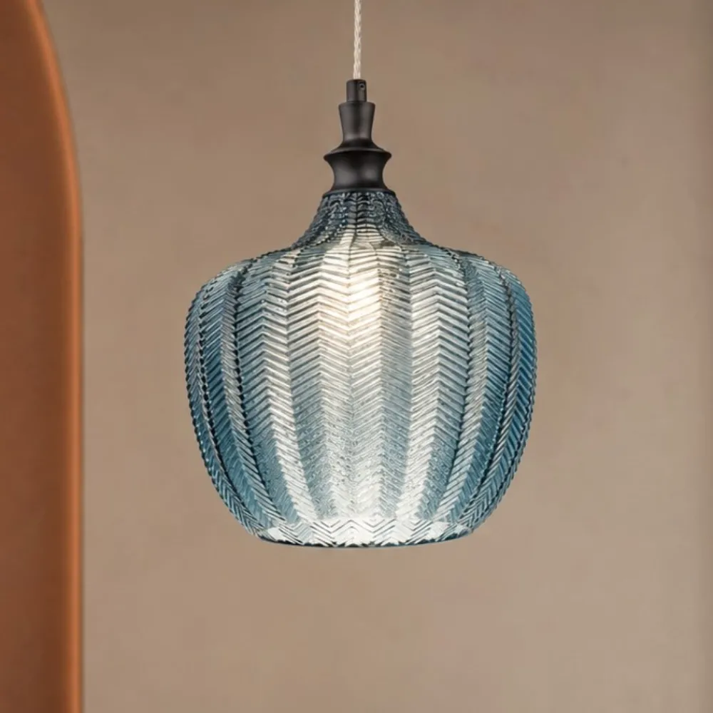 Lampade A Sospensione-Selezionato da Mazzolaluce Lampada pendente a sospensione in vetro lavorato blu