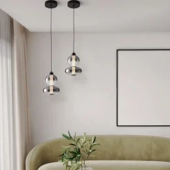 Lampade A Sospensione-Selezionato da Mazzolaluce Lampada pendente in vetro fume per camera da letto