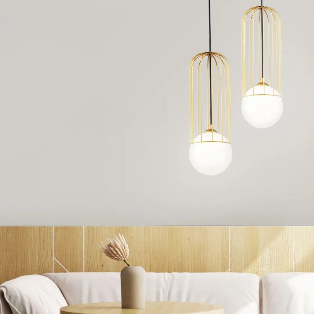 Lampade A Sospensione-Maytoni Lampada pendente telford oro ottone sfera bianca da comodino per camera da letto