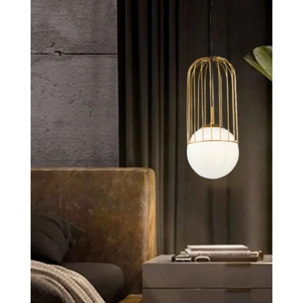 Lampade A Sospensione-Maytoni Lampada per comodino camera da letto oro sfera vetro telford