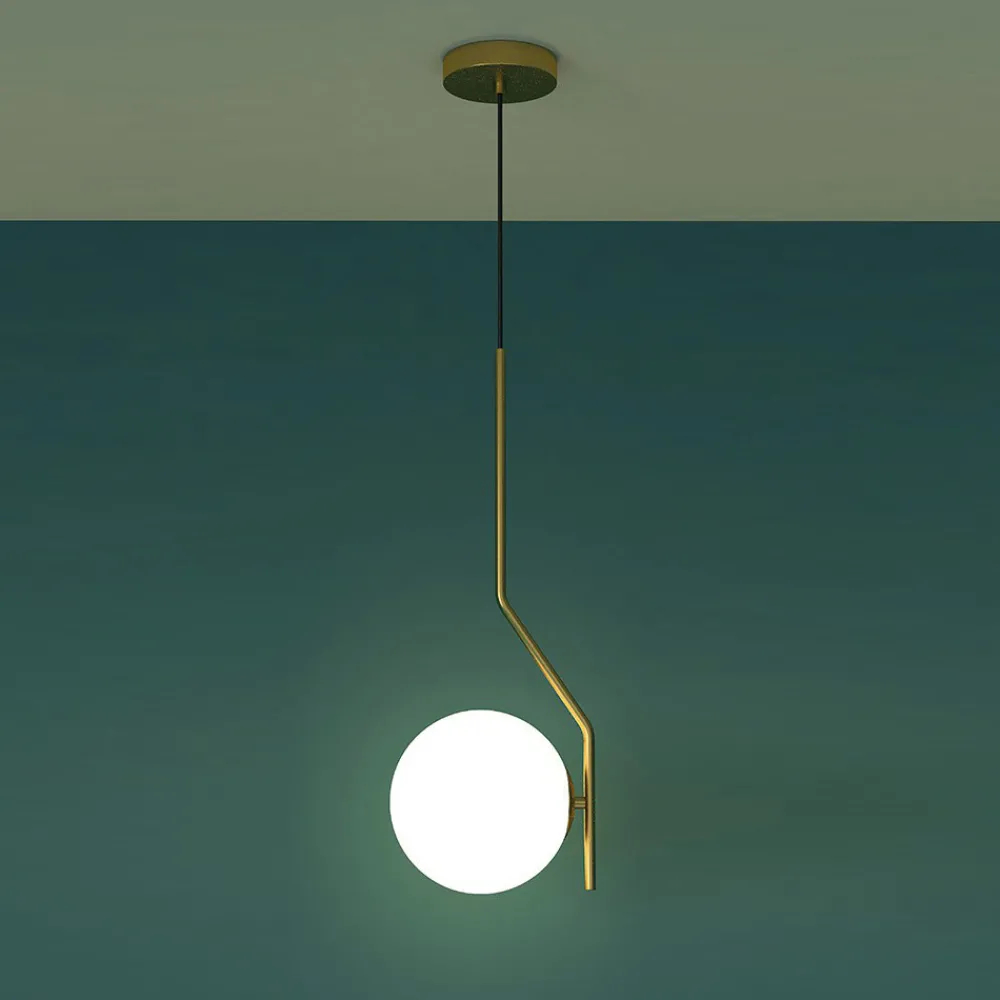 Lampade A Sospensione-Selezionato da Mazzolaluce Lampada per comodino stanza da letto oro sfera vetro bianco