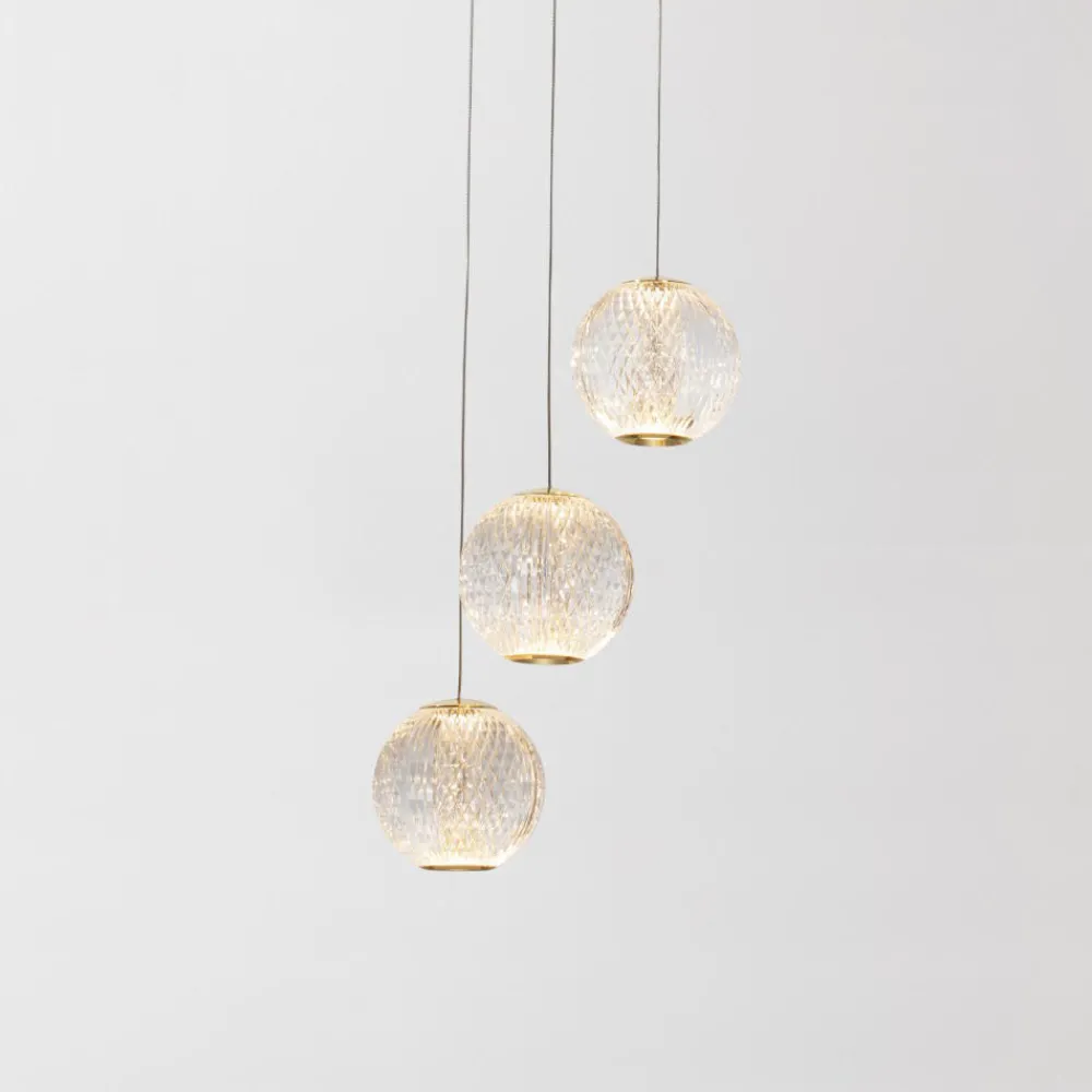 Lampadari Moderni-Selezionato da Mazzolaluce Lampadario a cascata 3 luci sfere trasparenti oro led 16w 3200k