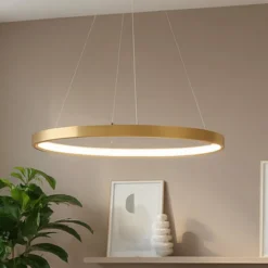 Lampadari Moderni-Selezionato da Mazzolaluce Lampadario ad anello oro led 3000k dimmerabile per soggiorno