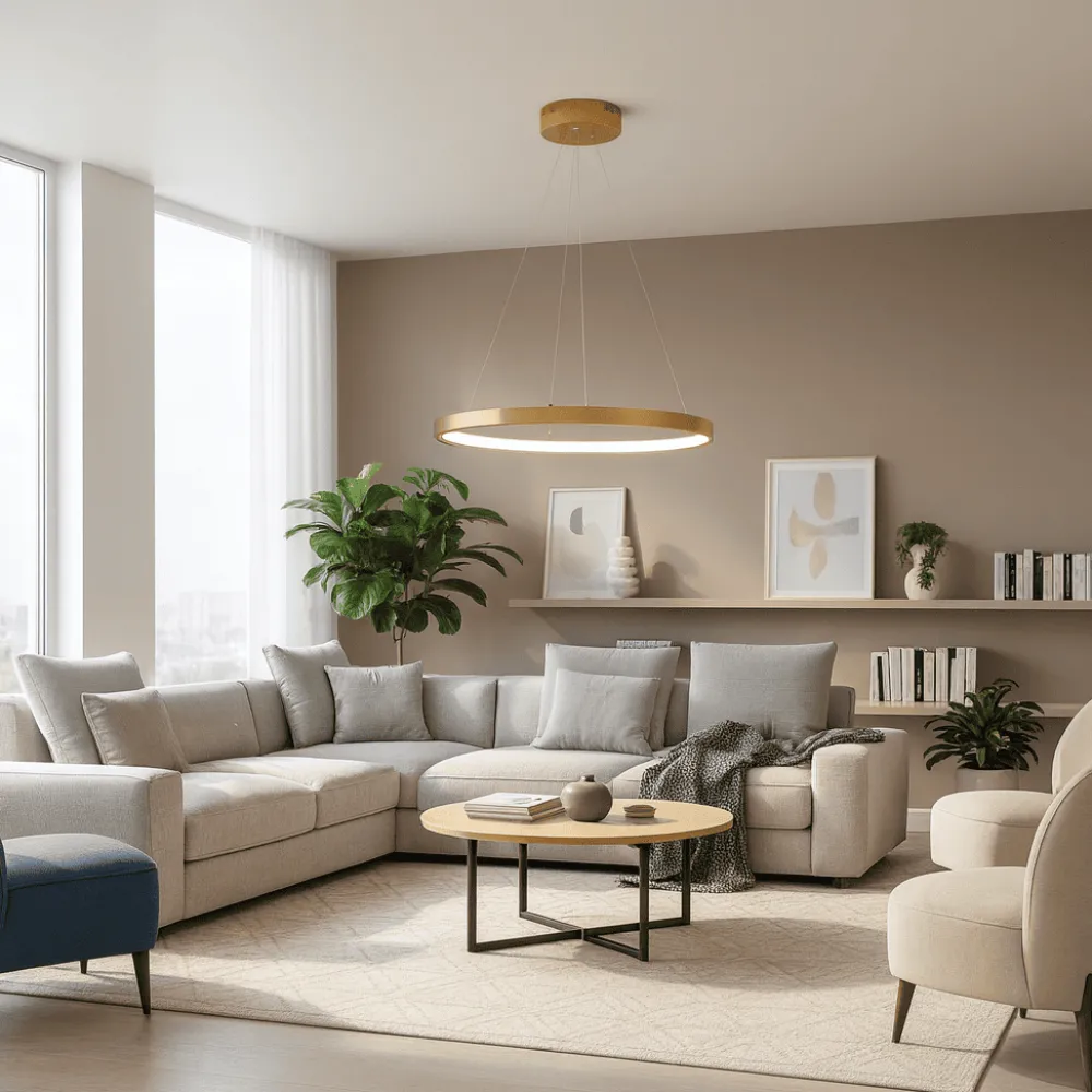 Lampadari Moderni-Selezionato da Mazzolaluce Lampadario ad anello oro led 3000k dimmerabile per soggiorno
