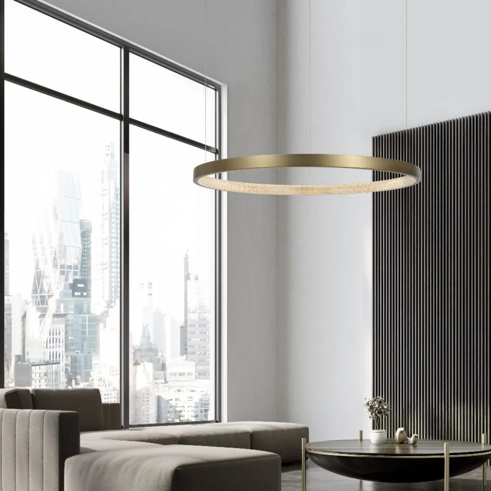 Lampadari Moderni-Selezionato da Mazzolaluce Lampadario ad anello ottone anticato led 3000k dimmerabile 86 cm