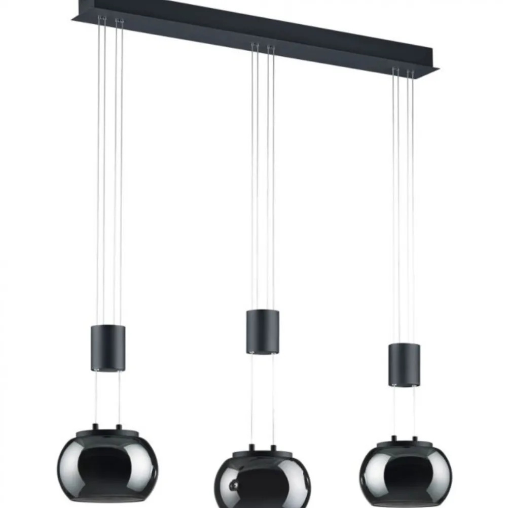 Lampadari Moderni-Selezionato da Mazzolaluce Lampadario a led tre luci per soggiorno nero vetri fume dimmerabile 3000k