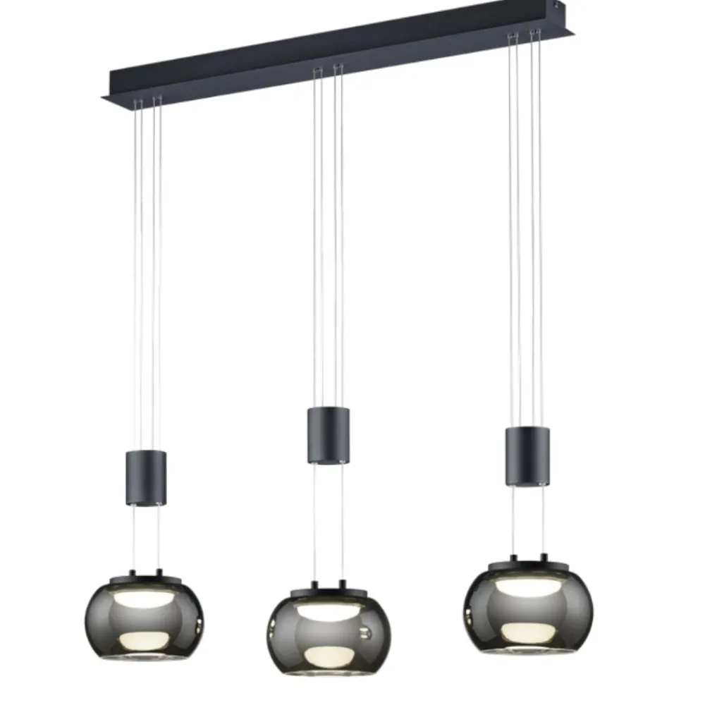 Lampadari Moderni-Selezionato da Mazzolaluce Lampadario a led tre luci per soggiorno nero vetri fume dimmerabile 3000k