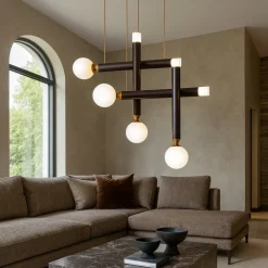 Lampadari Moderni-Vivida International Lampadario a led vivida seventy marrone sfere vetro bianco led 3000k