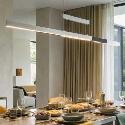 Lampadari Moderni-Selezionato da Mazzolaluce Lampadario allungabile moderno grigio led biemissione per tavolo da pranzo