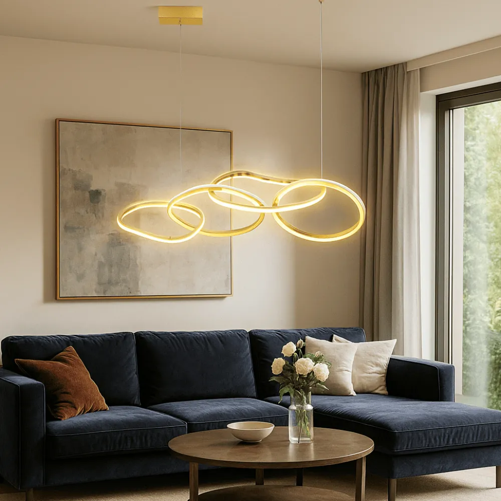 Lampadari Moderni-Selezionato da Mazzolaluce Lampadario anelli intrecciati oro moderno led 51w 3000k