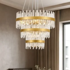 Lampadari Moderni-Selezionato da Mazzolaluce Lampadario anelli oro con cristalli trasparenti stile contemporaneo