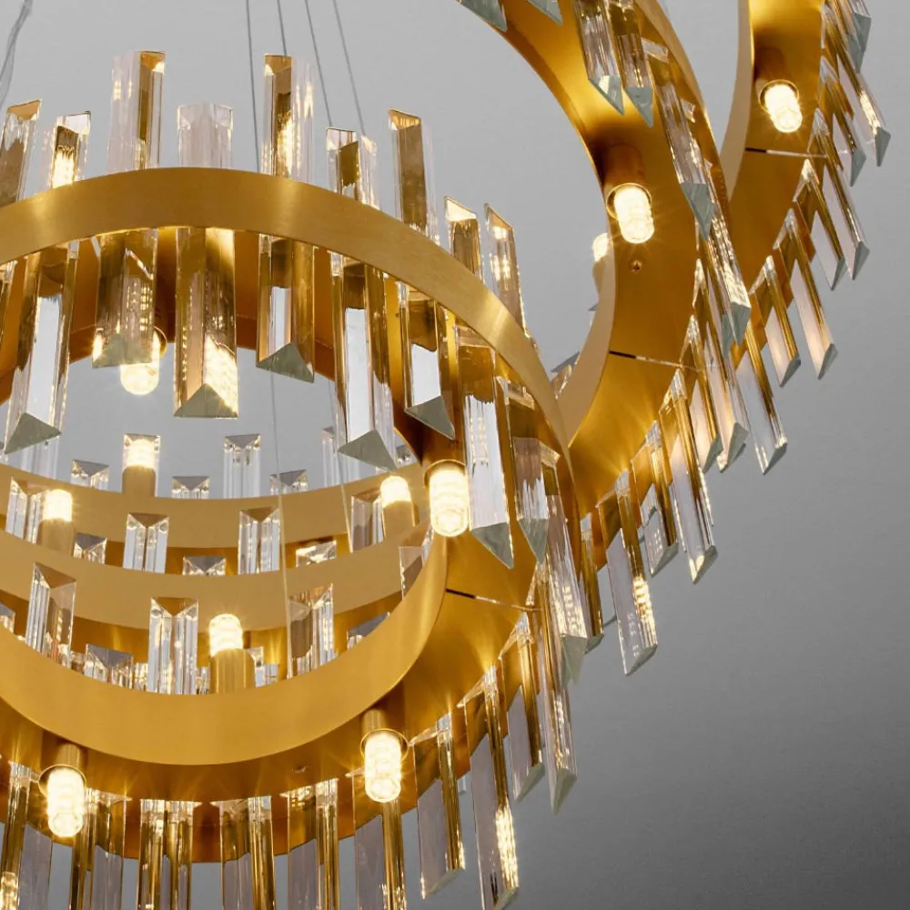 Lampadari Moderni-Selezionato da Mazzolaluce Lampadario anelli oro con cristalli trasparenti stile contemporaneo