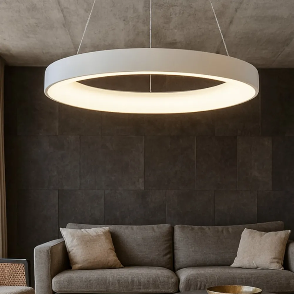 Lampadari Moderni-Selezionato da Mazzolaluce Lampadario anello bianco 60cm led 50w 4000k dimmerabile per soggiorno