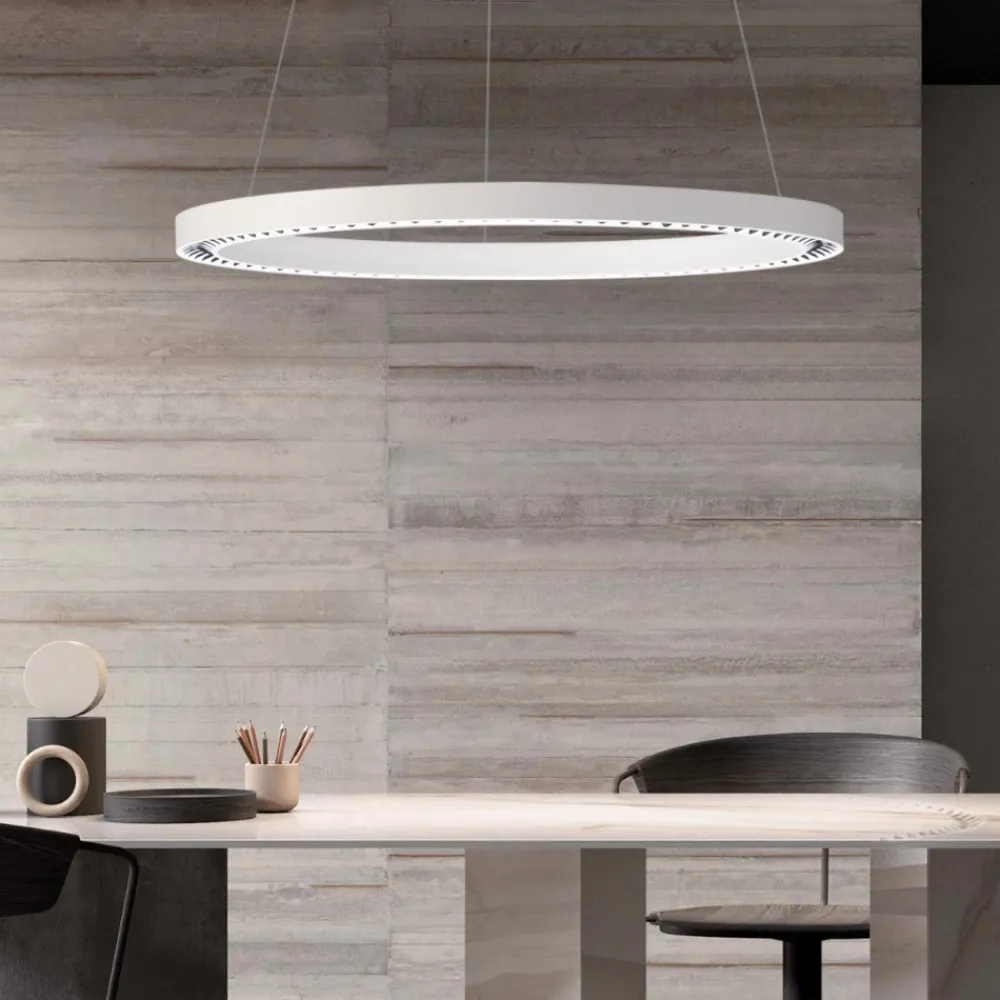 Lampadari Moderni-Selezionato da Mazzolaluce Lampadario anello bianco 65cm led 27w 3000k per ufficio