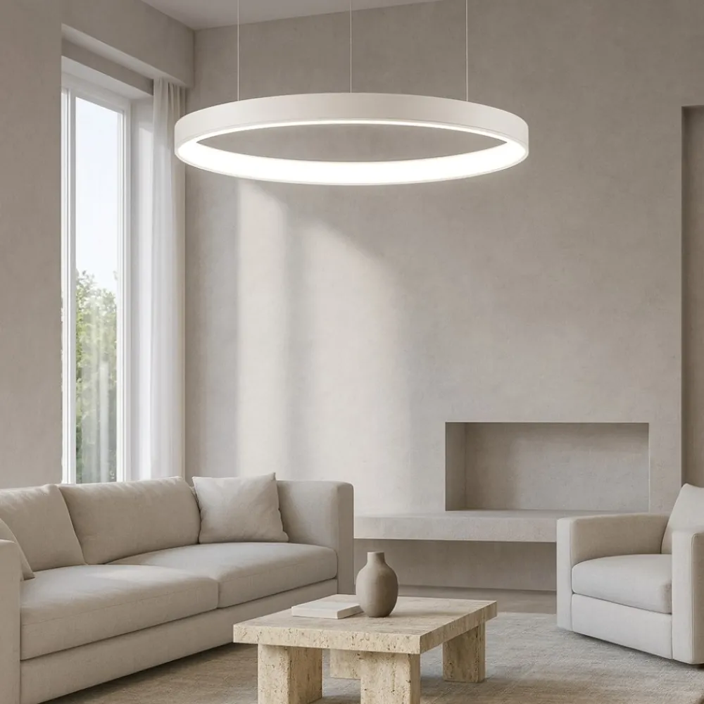 Lampadari Moderni-Selezionato da Mazzolaluce Lampadario anello bianco 100cm led 60w 2700k a 6000k dimmerabile