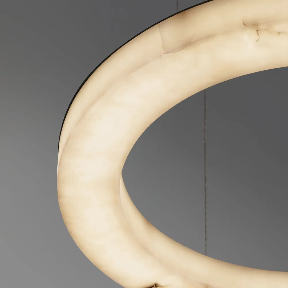 Lampadari Moderni-Selezionato da Mazzolaluce Lampadario anello circolare pietra effetto alabastro per soggiorno