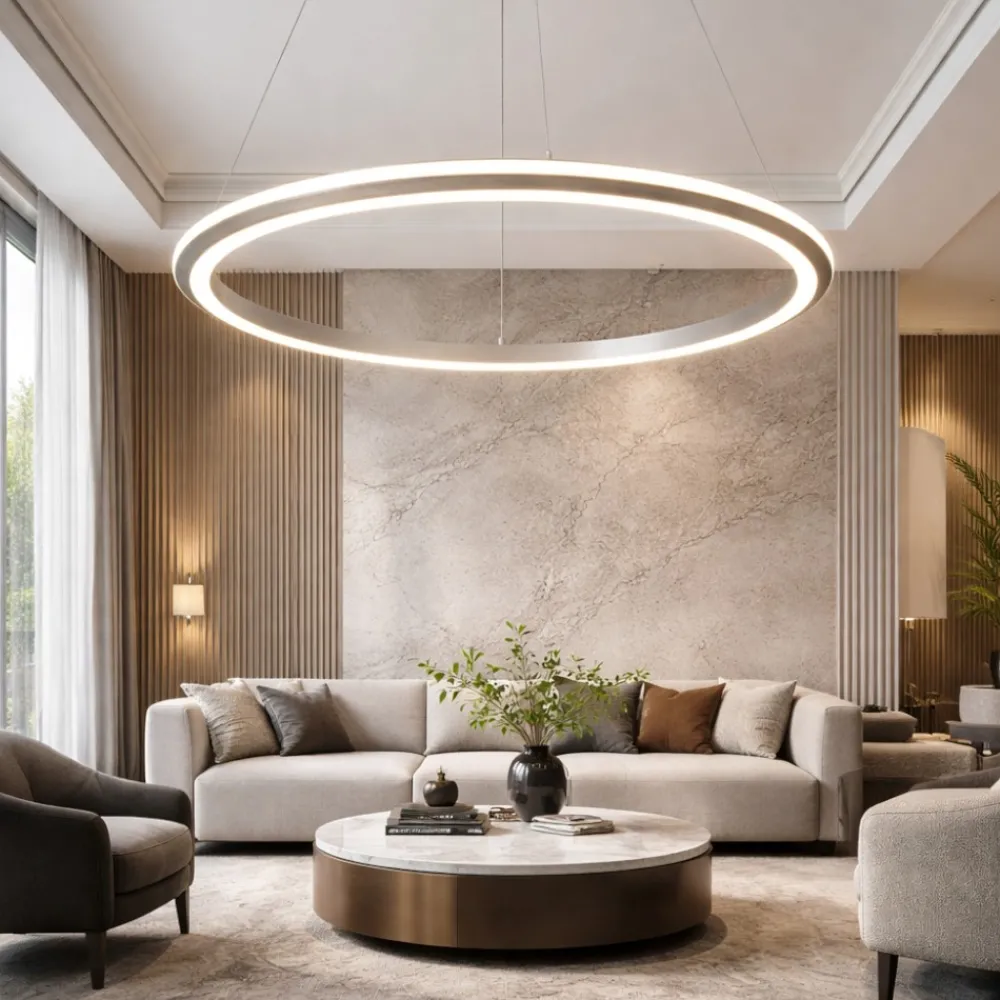Plafoniere Moderne-Selezionato da Mazzolaluce Lampadario anello 75cm nickel led dimmerabile per soggiorno
