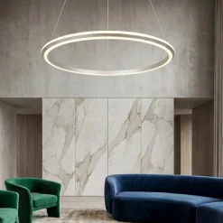 Plafoniere Moderne-Selezionato da Mazzolaluce Lampadario anello 75cm nickel led dimmerabile per soggiorno