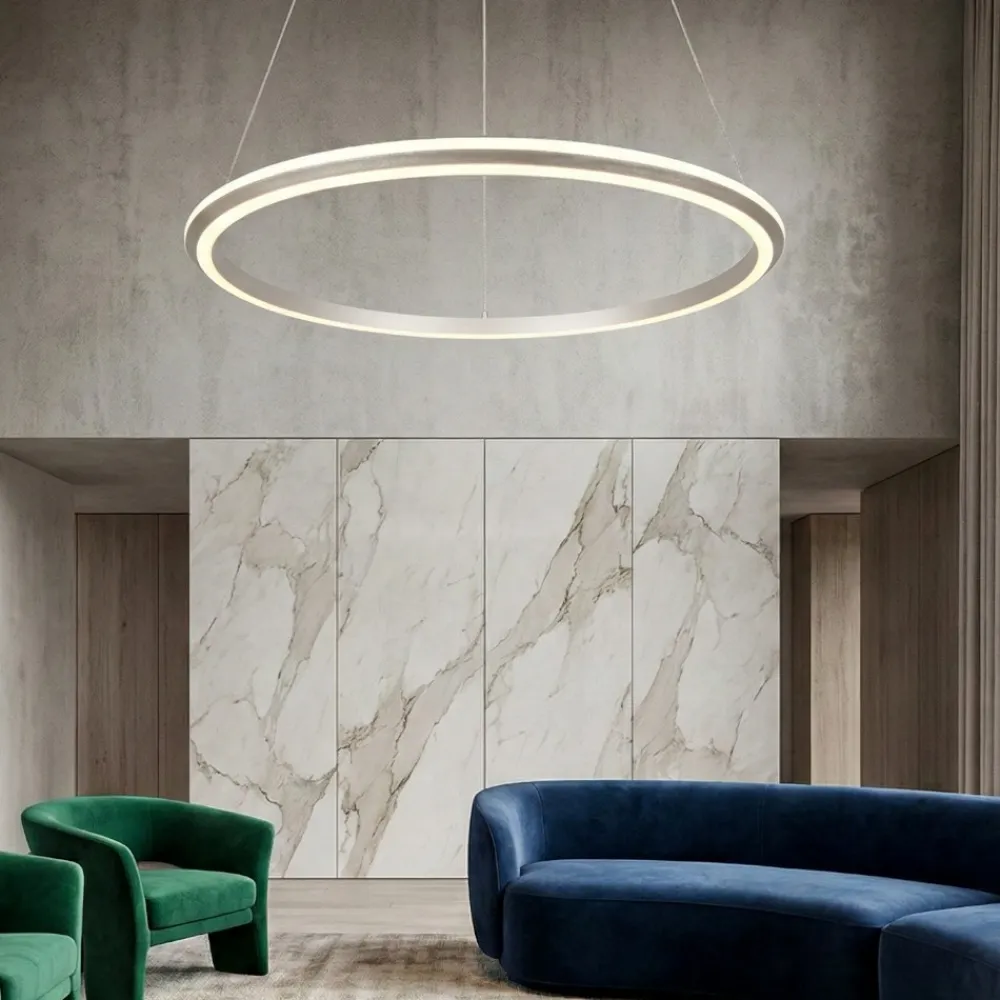 Plafoniere Moderne-Selezionato da Mazzolaluce Lampadario anello 75cm nickel led dimmerabile per soggiorno