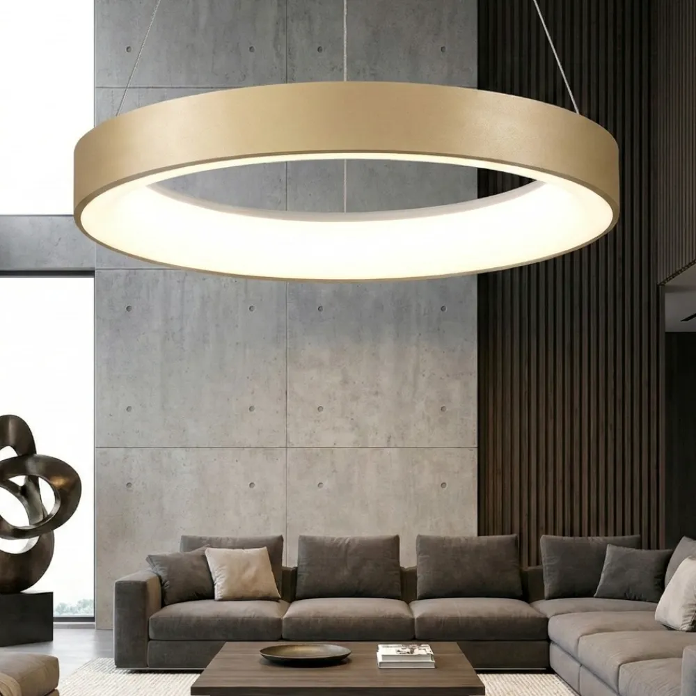 Lampadari Moderni-Selezionato da Mazzolaluce Lampadario anello 38cm oro sabbiato led 30w da 2700k a 5000k con telecomando app