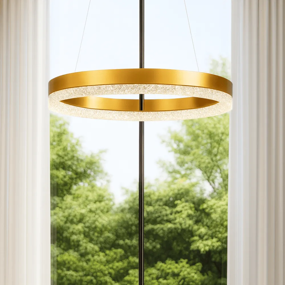 Lampadari Moderni-Selezionato da Mazzolaluce Lampadario anello elegante cristalli led 3000k dimmerabile oro 40cm
