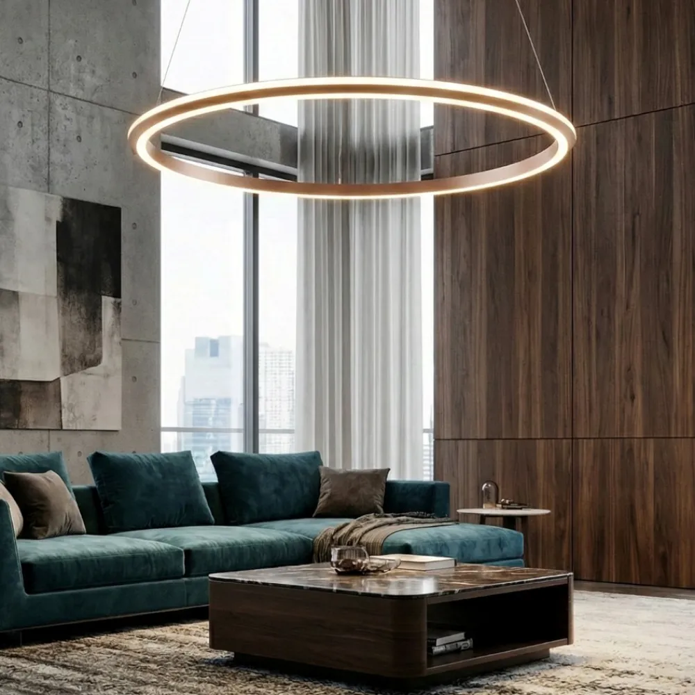 Lampadari Moderni-Selezionato da Mazzolaluce Lampadario anello led caffe dimmerabile per soggiorno moderno