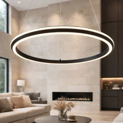 Lampadari Moderni-Selezionato da Mazzolaluce Lampadario anello led nero 75cm design moderno per soggiorno