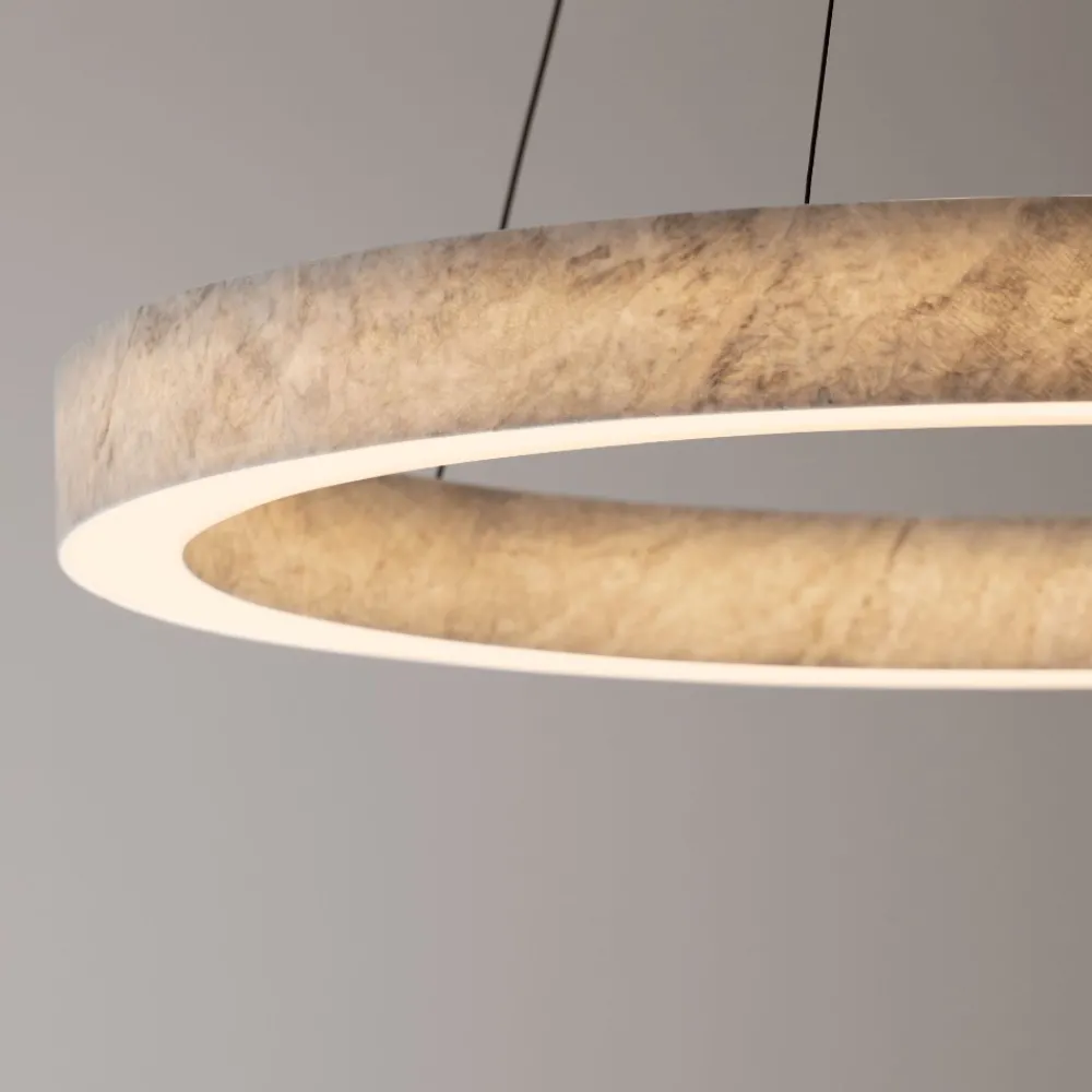 Lampadari Moderni-Selezionato da Mazzolaluce Lampadario anello led pietra di marmo naturale bianco per soggiorno